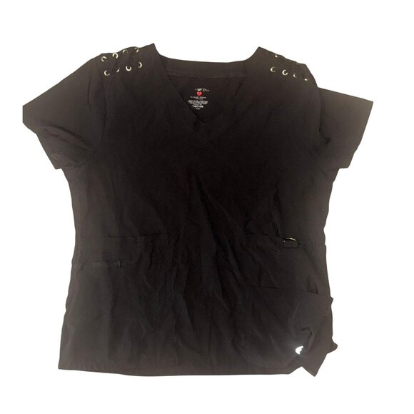 Med Couture V Neck Black Scrub Top Size S - Picture 1 of 10